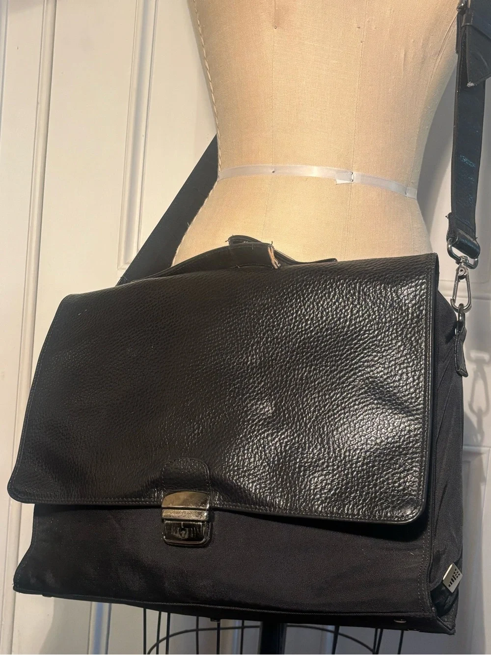 A Vintage Leather & Nylon Emporio Armani Messenger Crossbody Bag
